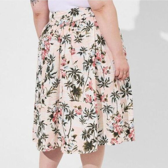 Torrid Plus Size 14 Midi Poplin High Waist Skirt, Tropic Palm Trees - Picture 3 of 6